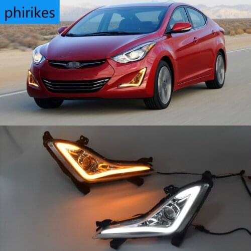 1Pair LED DRL Daytime Running Lights Fog Lamp For Hyundai Elantra 2014 2015 2016 Car Front Bumper Fog lamps Turn Singal White