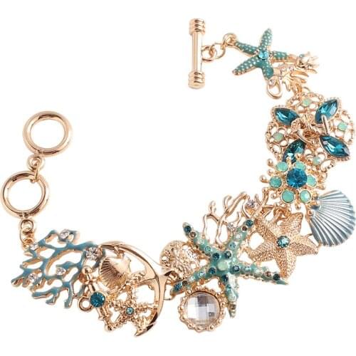 2019 Ocean Blue Starfish Coral & Shell Bead P Charm Bracelet & Bangle For Women Fashion Party Lady Jewelry Gifts