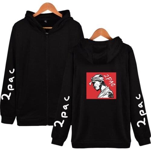 2PAC Zipper Hooded Sweatshirt Harajuku Casual Loose Cotton Plus Polyester Hoodie Fashion Print High Quality Pullover