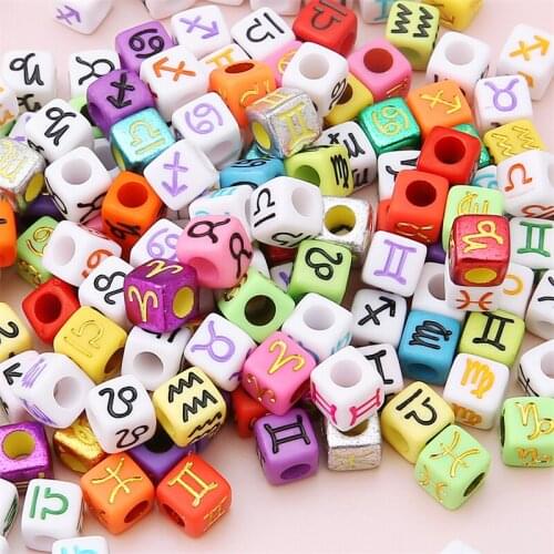 50pcs Letter Acrylic Constellation Beads Charm Square Alphabet Spacer Beads For Jewelry Making Handmade Diy Bracelet Necklace