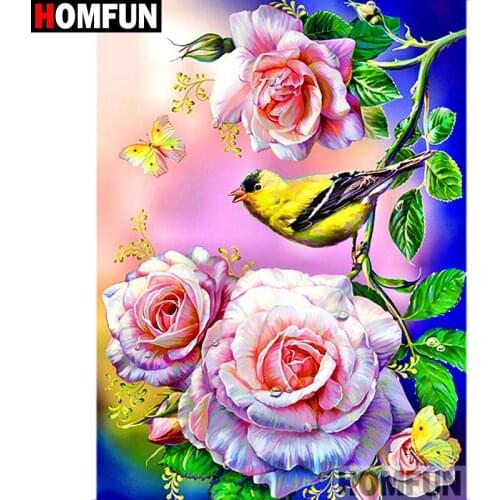 HOMFUN Full Square/Round Drill 5D DIY Diamond Painting "Birds and flowers" 3D Diamond Embroidery Cross Stitch Home Decor A19488