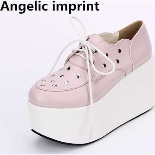 Angelic imprint mori girl lolita shoes woman cosplay shoes lady high heels wedges Pumps women dress party shoes lace up 33-47