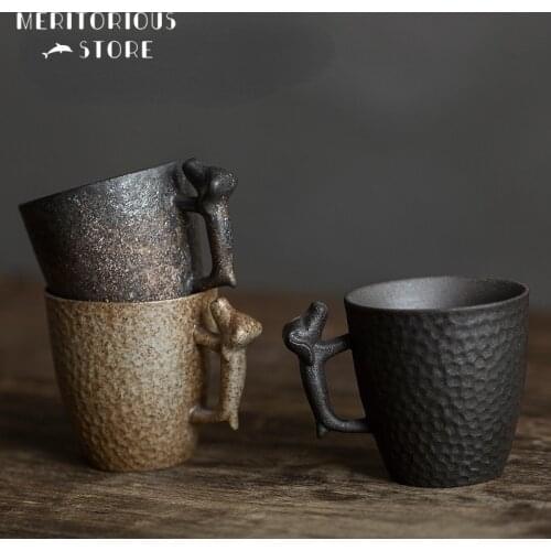 The Noble Cup 100ml Chinese Retro Style Personality Ceramic Handgrip Tea Cup Coffee Mug China Coarse Pottery Handmade Cup