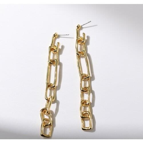 Europe and the United States exaggerated chain earrings retro gold tassels long earrings cool temperament geometric earrings