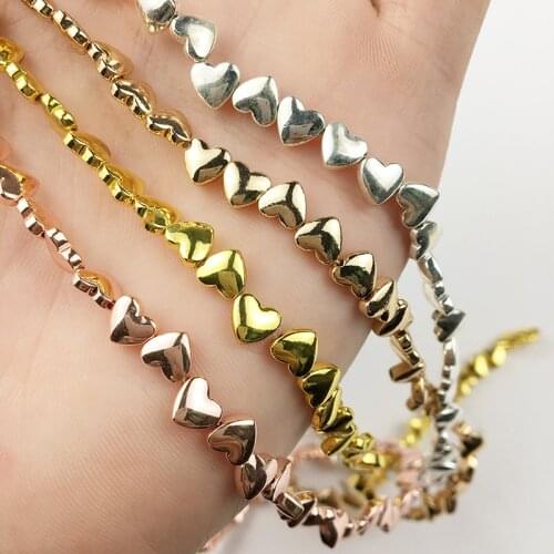 WLYeeS 5*6mm Love Heart Silvee Rose Gold Hematite Loose Spacer Beads for Jewelry Making Natural Stone Bead Diy Necklace Bracelet