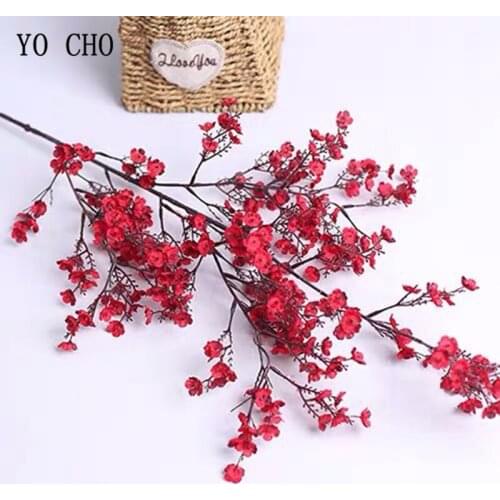 YO CHO artificial flower silk cherry blossoms branch home decoration floral wedding banquet layout 100cm single cherry branch