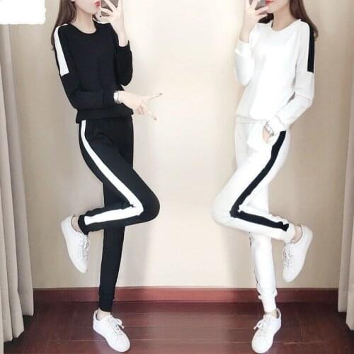 Womens Long Sleeve Bound Feet Pants Motion Suit Woman Twinset Leisure Fashion Two Piece Set Sweatshirt Trousers Tracksuit