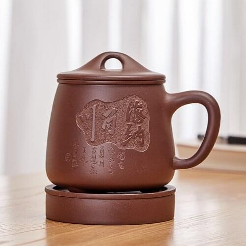 Purple sand cup all hand make tea cup run of mine ore purple clay high-capacity contracted office cup filter cover cup