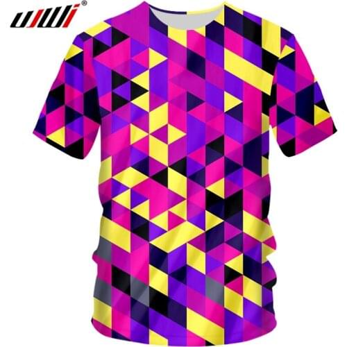 UJWI 3D Printed O Neck Oversized Colorful Rhombus T Shirt Mens Spandex Clothing New Arrivals Tee Shirt Chinese Style Man