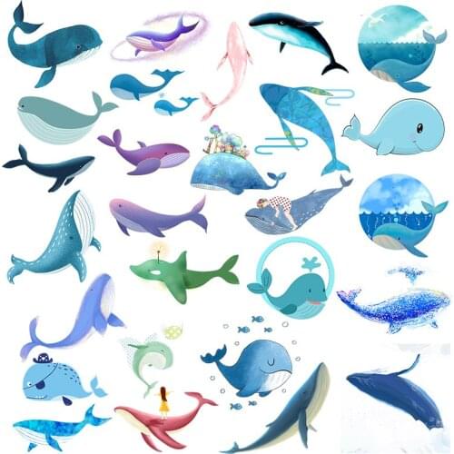 Deep-sea animal heat transfer iron decorative print on clothing cartoon whale shark dolphin printed on pillow