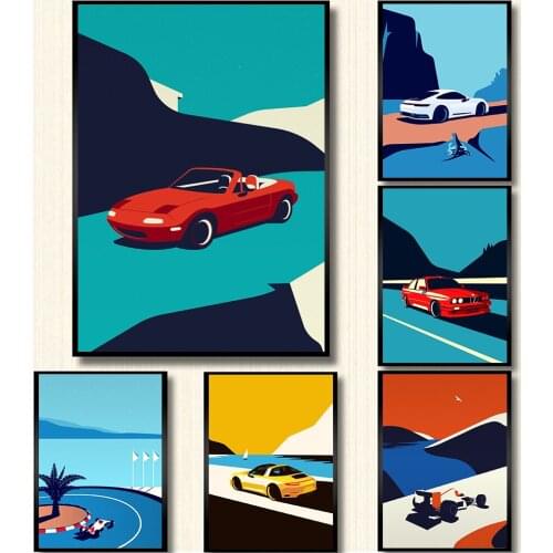 Hd Art imprime affiches nordique décor à la maison classique 911 voitures mur modulaire rouge jaune vert blanc photo salon toile