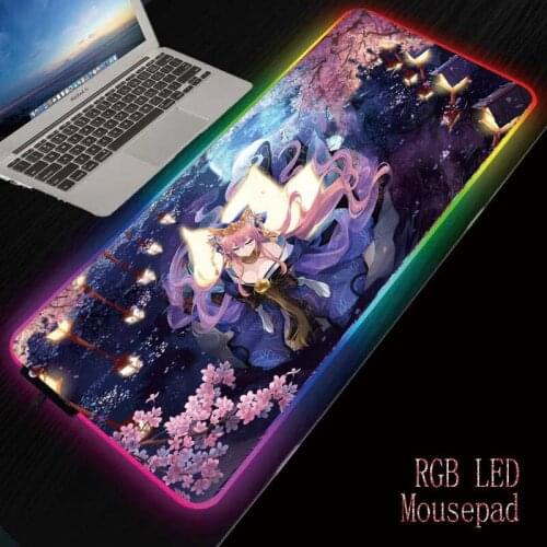MRGBEST Anime Girl Flower Fantasy Landscape Large Gaming Mouse Pad RGB USB Glowing Gamer Keyboard Lighting Computer Mousepad