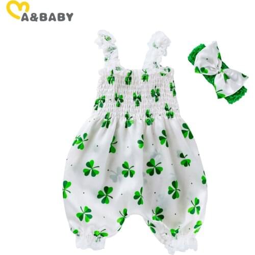 Ma&Baby 0-24M St. Patricks Day Toddler Newborn Infant Baby Girl Clover Romper Sleeveless Ruffle Jumpsuit Summer Clothes Sunsuit