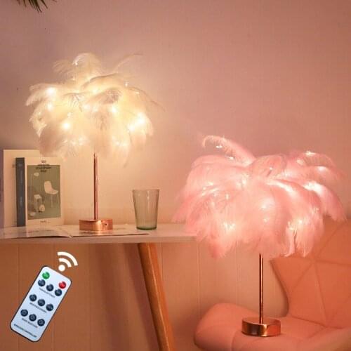 Creative Feather Table Lamp Dandelion Tree Night Lights For Home Bedside Girl Room Wedding Decorative Lights Fairy Birthday Gift