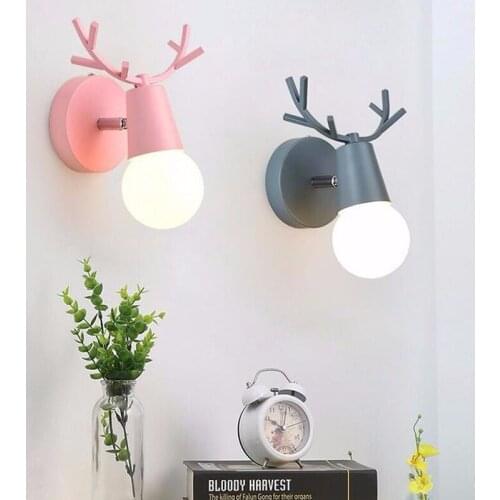 Creative Nordic antler wall lamp simple modern childrens bedroom bedside living room aisle TV wall window WF5091424