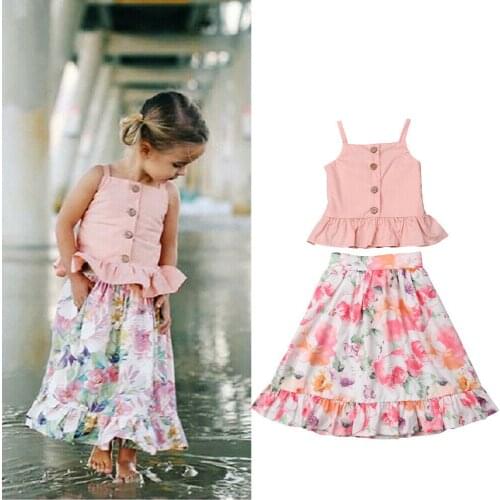 2020 Summer Toddler Baby Girl Clothes Sets Sleeveless Summer T-shirt Tops Floral Skirt Girl Clothing Outfits Clothing
