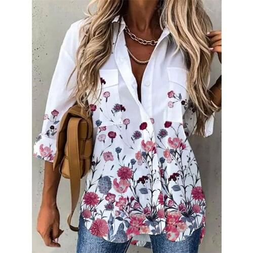 Fashion Loose Women Shirt Large Size Long Sleeve Shirt Women Casual Printed Tops
