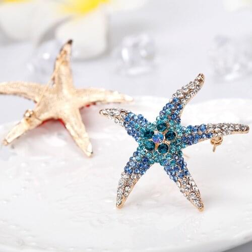 Fashionable and lovely blue and red crystal rhinestone sex star corsage for women paved with starfish brooch