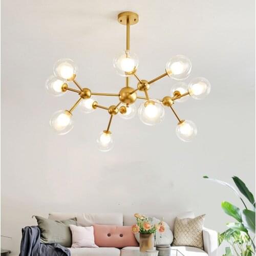 Nordic creative magic bean chandelier double glass ball bubble branch living room decorative lamp bedroom molecular chandelier