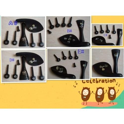 One set high quality ebony violin part inlaid sculpture violin pegs rest endpin tailpiece
