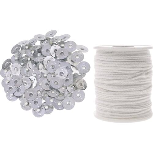 200ft Spool Braided Candle Wick & 200pcs Candle Wick Sustainer Tabs, Unwaxed Cotton Candle Wick for Candle Making
