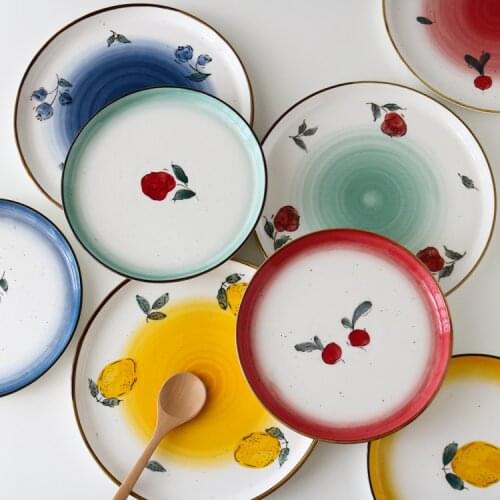 Hand-painted Underglaze Color Four Colors Fruits Household Plate Bowl Large Steak Plate 10 Inch Plate 8 Inch Plate