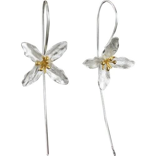 925 Sterling Silver Vintage Handmade Four Leaves Flower Drop Earrings Personality Wire Earrings For Women S-E130