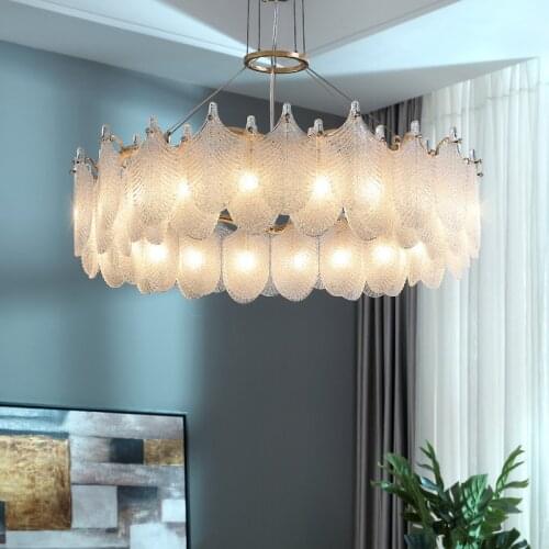 Living Room Glass Led G9 Pendant Lights Lustre Round Gold Metal Hanging Lamp Modern Luxury Art Deco Indoor Lighting Lamp Fixture