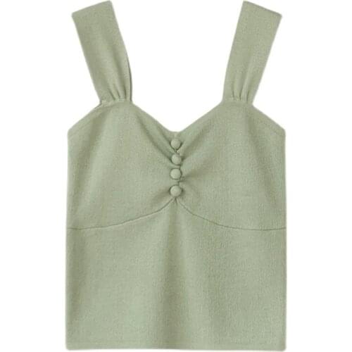 PERHAPS U Women Knitted Camis Top Sleeveless green yellow black white Summer B0796