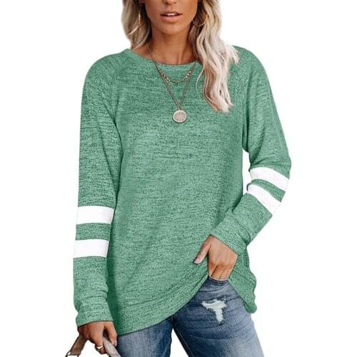 Spring Solid Color Striped Long Sleeve Women Tops T-Shirt Casual Fashion Stitching O-Neck Loose Plus Size Ladies Tee Shirt
