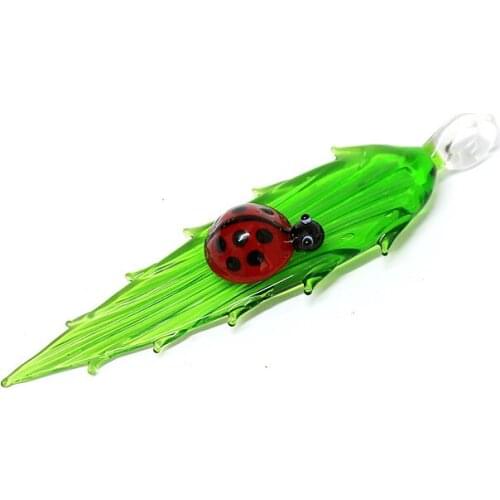 Hanging Glass Ladybird Mini Figurines Ornament Matching Green Leaves Creative Design Fairy Garden Home Decor Accessories Pendant