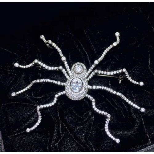 Unisex jewelry 925 sterling silver with cubic zircon big spider brooch fine men & women jewelry free shipping 65*77MM