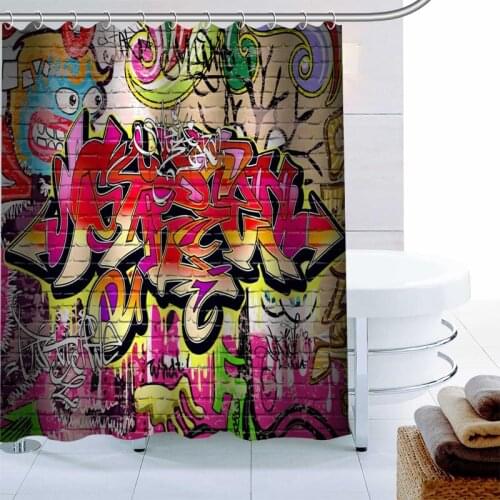 Personalise Graffiti Shower Curtain Palm Decor Waterproof Polyester Fabric Bath Curtain 180X180cm Eco-friendly Bathroom Curtain