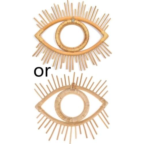 Eye Shape Decor Mirror Picture Photo Frame Rattan Art Decor Makeup Mirror Dressing Bathroom Wall Hanging Mirror Frame Y1QB