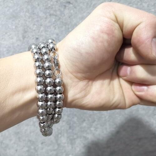 Womens Mens Beaded Chain Color Silver Stainless Steel Handmade Jewelry Ball Chain Bracelet Necklace 6mm/8mm choose