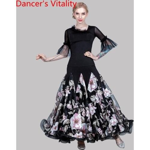 Women Modern Dance Wear Cut out Flared Sleeve Top Fishbone Skirt Modern Ballroom National Standard Waltz Dancing Clothes