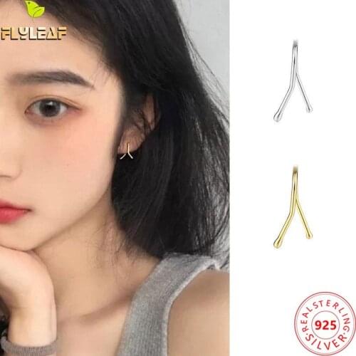 925 Sterling Silver Personality Line Stud Earrings For Women 18k Gold Female Simple Fine Jewelry