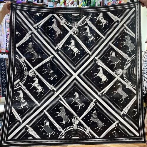 135CM Cashmere Scarf Women Manual Hand Rolled Shawls Horse Plaid Square Scarves Wraps Bandana Luxury Brand Hijab Female Foulards