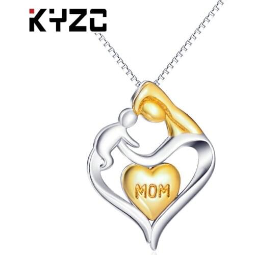 Newest style Mom And Baby Heart Pendant Necklace for Women Statement Jewelry for Mothers Day Gift 925 sterling silver