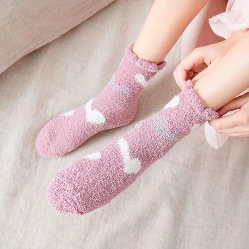 1 Pair Womens Winter Warm Woolen Socks Cute Coral Velvet Fuzzy Fluffy Socks Kawaii Casual Heart Home Floor Socks