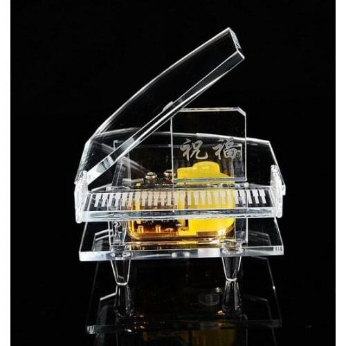 1PC Fashion Crystal Glass Piano Music Box Sky City Music Box Ornaments Lovers Gift KN 041
