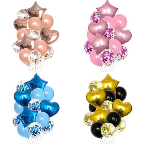 14pcs 12inch Latex Colorful Balloons Multi Confetti Air Balloons Happy Birthday Wedding Party Supplies Rose Gold Helium Balloon