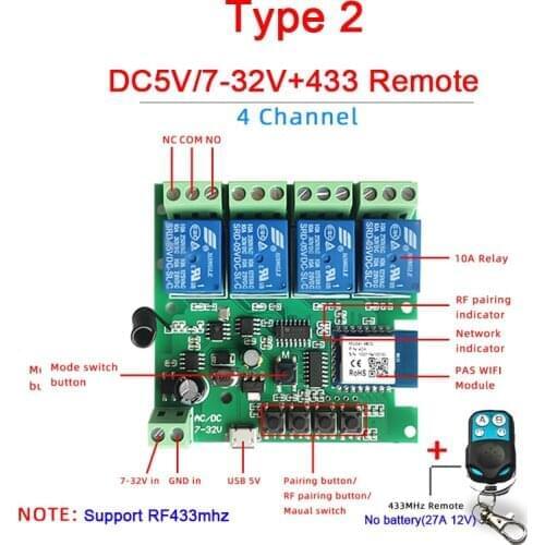 4CH WiFi Switch Tuya Smart Life Remote Control Wireless Smart Switch Modul DIY 4 Gang Relay Voice Control with Alexa Google Home