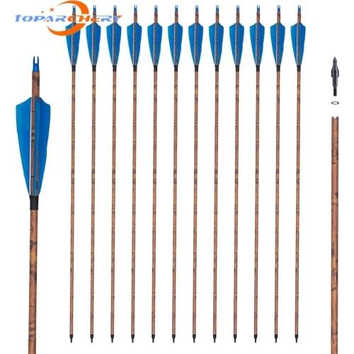 6/12/24pcs Achery 4" Real Turkey Feather Carbon Arrows 31 inch Spine 400 for Traditional Longbow & Recurve Bow Hunting