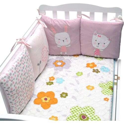 6Pcs/Set Baby Anti-collision Bed Bumper In The Crib Rabbit Flowers Baby Bedding Breathable Comfortable Crib Bumper for Baby