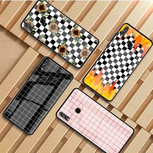 White Yellow Grid art DIY Luxury Tempered Glass Phone Case For Huawei P20 P30 P40 Lite PRO Mate 20 30 Lite Pro Cover shell