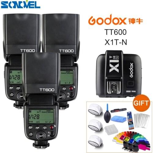 3Pcs Godox TT600 2.4G Wireless Camera Flashes Speedlite With X1T-N Transmitter for Nikon D3200 D3300 D5300 D7200 D750 D90 Gift