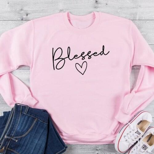 Blessed Womens sweatshirt Pink Tops Fall Clothing Christian Graphic Pullover Hoodie Long Sleeve Lady Streetwear