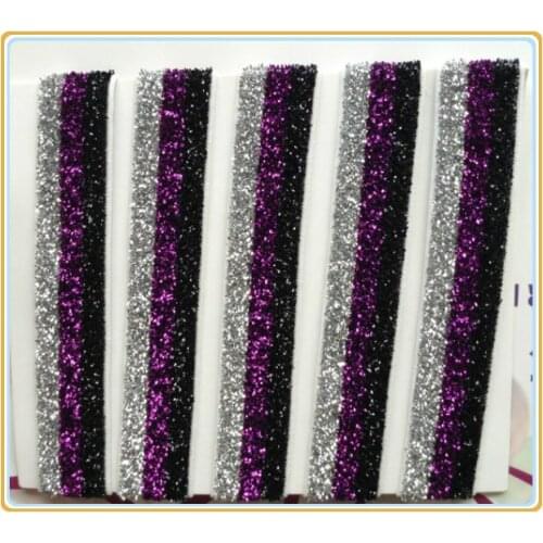 Price Negotiated) 5/8" Black / Purple / Silver Stripe Glitter Elastic Ribbon For Hair Ties