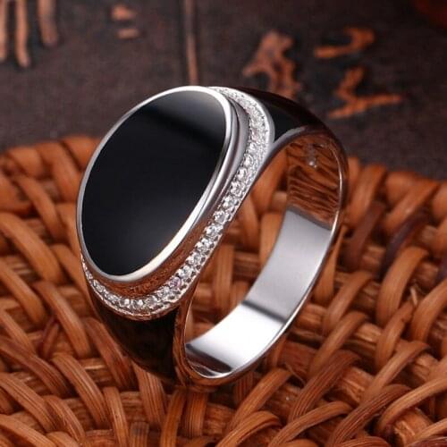 BOCAI New Real Solid New Smooth oval Male Ring s925 silver inlaid with Zircons fashionable and Simple Man Ring
